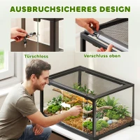 PawHut Reptilien-Terrarium, 86 Liter Vivarium mit Schiebetür, verschließbar, für Echsen, Insekten, Spinnen, Geckos, 60 x 45 x 32 cm, Schwarz(m-4)