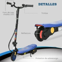 HOMCOM Patinete Eléctrico para Niños de 7-14 Años Plegable con Faro LED Rueda y Freno Velocidad Máxima de 12 km/h Azul(m-7)
