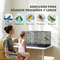 PawHut Jaula para Pájaros con Divisor 4 Comederos 4 Perchas Bandeja Extraíble para Loros Canarios Periquitos 76x46x46 cm Negro(m-8)