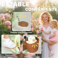 AIYAPLAY Triciclo para Bebés 2 en 1 para 2-5 Años con Barra Parental Pedales Antideslizantes, Reposapiés Plegables y Cesta Verde(m-6)