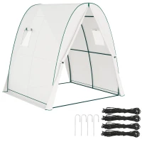 Outsunny Hoop House Greenhouse with Sandbags, Walk-In Tunnel Green House with 2 Doors and Screen Windows, 1.8 x 1.8 x 2m, White(m-10)