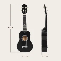 HOMCOM Ukulele per Principianti da 21 Pollici in Legno con Corde in Nylon, Plettro e Corda di Ricambio, Nero(m-3)