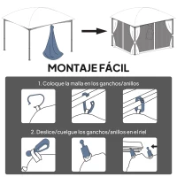 Outsunny 4 Paneles Laterales 3,4x2 cm para Carpa de Jardín Tela Mosquitera para Cenador Gazebo con Cremalleras y Anillas Negro(m-4)