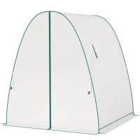 Outsunny Hoop House Greenhouse with Sandbags, Walk-In Tunnel Green House with 2 Doors and Screen Windows, 1.8 x 1.8 x 2m, White(m-11)