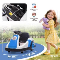 AIYAPLAY Kids Bumper Car with 360-Degree Rotation, 6V Electric Ride On Car with Music and Horn for 3-8 Years Old, Blue(m-3)