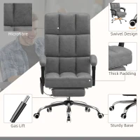 Vinsetto Massage Office Chair, Ergonomic Desk Chair, Comfy Work Study Chair with Heat, Padded Seat, 135° Reclining Back and Footrest for Home Office, Charcoal Grey(m-7)