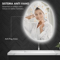 HOMCOM Espejo de Baño con Luz LED 80x60 cm 3 Colores de Luz Brillo Regulable Función Antivaho Función de Memoria IP44(m-5)