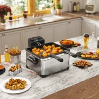 HOMCOM Friteuse 5 litres avec température et minuterie réglables 2000 W panier à huile amovible et fenêtre de visualisation(m-10)