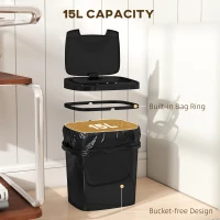 HOMCOM 15L Sensor Bin, Automatic Touchless Kitchen Bin, Easy Clean, Battery Operated for Home Office, Bedroom, Bathroom, Black(m-6)