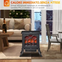 HOMCOM Camino Elettrico da Terra con 2 Livelli di Potenza 750/1500 W, Effetto Fiamma, Area di Copertura 15-20 m², Nero(m-7)