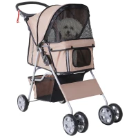 PawHut Hundebuggy Hundewagen bis 10 kg Klappbar Bodenkorb 2 Becherhalter Sonnendach Kaffeebraun(m-13)