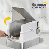 PawHut Katzentoilette, Edelstahl, XL-Innenraum, mit Schaufel, Hellgrau(m-7)