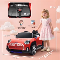 AIYAPLAY Coche Eléctrico para Niños de +3 Años MINI Concept Aceman con Bluetooth Mando a Distancia Motor Doble Rojo(m-3)