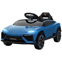 AIYAPLAY Coche Eléctrico para Niños de +3 Años con licencia Lamborghini Batería 12V Mando a Distancia 2,4 G Motor Doble Azul(m-11)