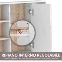 HOMCOM Armadietto con Specchio in MDF e Truciolato con 3 Ripiani Laterali e Ripiano Regolabile Interno, 60x14.5x49.4 cm(m-6)