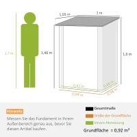 Outsunny Gerätehaus Metall, Gartenschuppen mit Pultdach, Abschließbare Tür, Außenbereich, 100x103x160 cm, Grün(m-3)
