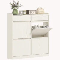 HOMCOM Zapatero Estrecho con 2 Cajones 4 Compartimentos Abatibles y Encimera 98x19,2x95,3 cm Blanco Veteado(m-11)