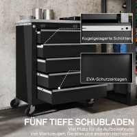 HOMCOM Werkzeugschrank mit 5 Schubladen, rollbare Werkzeugkiste, Werkzeugwagen aus Stahl, Silberton+Schwarz(m-4)
