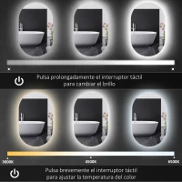 kleankin Espejo de Baño con Luces LED 81x51 cm Espejo de Pared con 3 Colores Interruptor Táctil Función de Desempañado Plata(m-4)