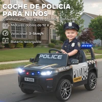 AIYAPLAY Coche Eléctrico para Niños de Policía con Mando a Distancia Motor Doble Sirena Suspensión en 4 Ruedas y Faros Negro(m-4)