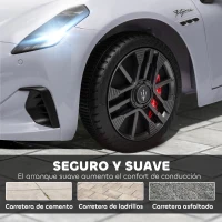 AIYAPLAY Coche Eléctrico Infantil Maserati Gran Turismo Folgore con Batería 12V Mando a Distancia Faros Bocina Música MP3 Gris(m-6)