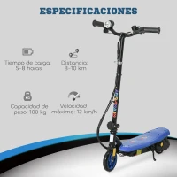 HOMCOM Patinete Eléctrico para Niños de 7-14 Años Plegable con Faro LED Rueda y Freno Velocidad Máxima de 12 km/h Azul(m-4)