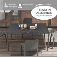 Outsunny Tavolo da Giardino a Doghe per 6 Persone in Acciaio e Alluminio, 145x90x74 cm, Grigio Scuro(m-4)