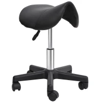 HOMCOM Rollhocker, sattelförmiger Sitz, höhenverstellbar, um 360° drehbar, Kunstleder, schwarz, 35 x 38 x 45-55 cm(m-11)