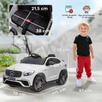 HOMCOM Voiture véhicule électrique Enfants 12 V 35 W V. 3-5 Km/h télécommande Effets sonores + Lumineux Blanc Mercedes GLC AMG(m-3)