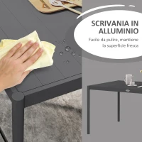Outsunny Tavolo da Giardino a Doghe per 6 Persone in Acciaio e Alluminio, 145x90x74 cm, Grigio Scuro(m-5)