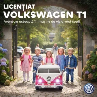 AIYAPLAY Mașinuță Electrică pentru Copii Licență Volkswagen T1 cu MP3 Player, din Metal și PP, 89x49x41.5 cm, Roșu(m-4)
