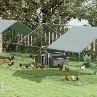 PawHut Gallinero para Exterior Gallinero de Madera con 2 Nidos Bandeja Extraíble Techo Abatible 150x100x96,5 cm Gris y Blanco(m-8)