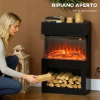 HOMCOM Camino Elettrico con Effetto Fiamma 3D Colorata, 1000W/2000W con Temperatura Regolabile e Telecomando, Nero(m-6)