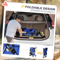 PawHut Carrito para Perros Pequeños con Cesta de Almacenaje Ventanas de Malla y 2 Ruedas Universales 75x45x97 cm Azul(m-5)