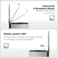 HOMCOM Poubelle cuisine 30L, poubelle à pédale avec seau intérieur amovible, couvercle à fermeture douce, 36x30x60,5cm, gris(m-5)