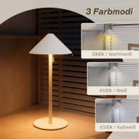 HOMCOM LED-Tischlampe mit USB-Kabel, Touchschalter, Metall, wiederaufladbar, Weiß(m-4)