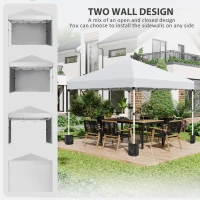 Outsunny 3 x 3 m Pop Up Gazebo, UPF 30+ Party Tent with 2 Sidewalls, Weight Bags and Wheeled Bag, Light Grey(m-4)