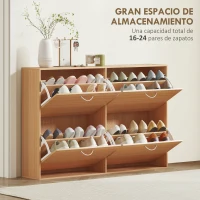 HOMCOM Zapatero Estrecho con 4 Puertas Estantes Ajustables para 16-24  Pares de Zapatos 120x24x81 cm Natural(m-4)