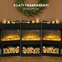 HOMCOM Camino Elettrico con Effetto Fiamma 3D Colorata, 1000W/2000W con Temperatura Regolabile e Telecomando, Nero(m-5)