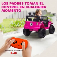 HOMCOM Coche Eléctrico para Niños de +3 Años Vehículo Todoterreno de Batería 12V con Control Remoto 100x65x72 cm Rosa(m-5)