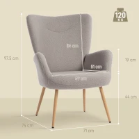 HOMCOM Poltrona Moderna in Tessuto Sherpa Imbottita con Schienale Alto e Braccioli, Grigio(m-3)