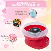 HOMCOM Macchina per Zucchero Filato in PP, Acciaio Inox e Alluminio 450W 27 x 26 x 18cm Rosso(m-6)