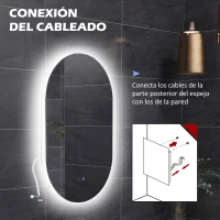 kleankin Espejo de Baño con Luces LED 81x51 cm Espejo de Pared con 3 Colores Interruptor Táctil Función de Desempañado Plata(m-8)