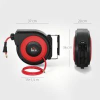 HOMCOM Carrete con mecanismo de retracción, manguera de 16,5 m, montaje en pared, Rojo+Negro(m-3)