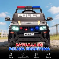 AIYAPLAY Coche Eléctrico para Niños de Policía con Mando a Distancia Motor Doble Sirena Suspensión en 4 Ruedas y Faros Negro(m-6)