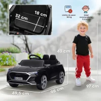 AIYAPLAY Coche Eléctrico para Niños Audi Q8 etron sportback con Batería 12V Mando a Distancia Faros Bocina y Música Negro(m-3)