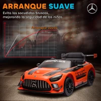 AIYAPLAY Coche Eléctrico para Niños Mercedes-AMG GT3 Evo con Mando a Distancia Motor Doble Ruedas Auxiliares Asa Música Naranja(m-7)