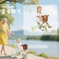 AIYAPLAY Triciclo para Bebés 2 en 1 para 2-5 Años con Barra Parental Pedales Antideslizantes, Reposapiés Plegables y Cesta Verde(m-4)