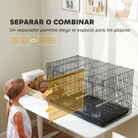 PawHut Jaula para Pájaros con Divisor 4 Comederos 4 Perchas Bandeja Extraíble para Loros Canarios Periquitos 76x46x46 cm Negro(m-4)