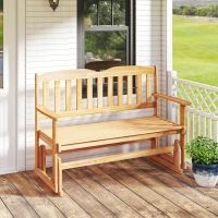 Outsunny Panchina da Giardino a Dondolo da 2 Posti con Braccioli in Legno di Abete, 132x51x95.5cm, Colore Legno(m-8)